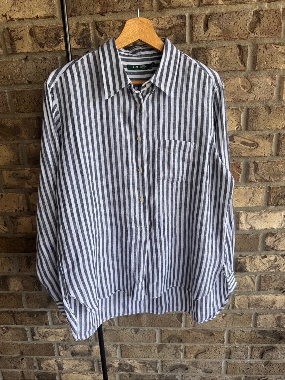 Lauren Ralph Lauren 100% Linen Striped Popover Half Button Shirt Size L - Picture 3 of 16